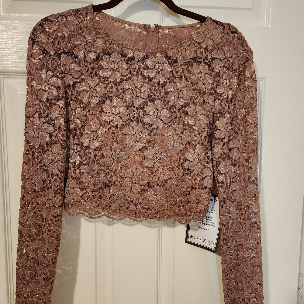 City Studio Mauve Lace Long Sleeve Crop Top